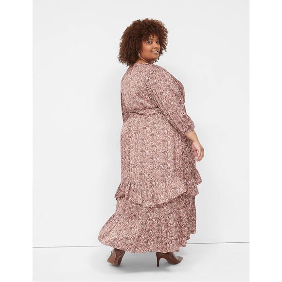 Lane Bryant 3/4 Sleeve Flounce-Hem Midi Dress in floral rose size 26 NWT - Picture 2 of 11